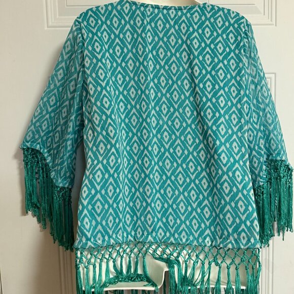 Rancho Estancia Blouse SZ Small Tunic Fringe Oversized Western Country Club - Picture 2 of 9